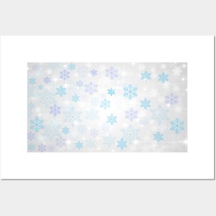 Blue and purple snowflakes in winter - simple design Posters and Art